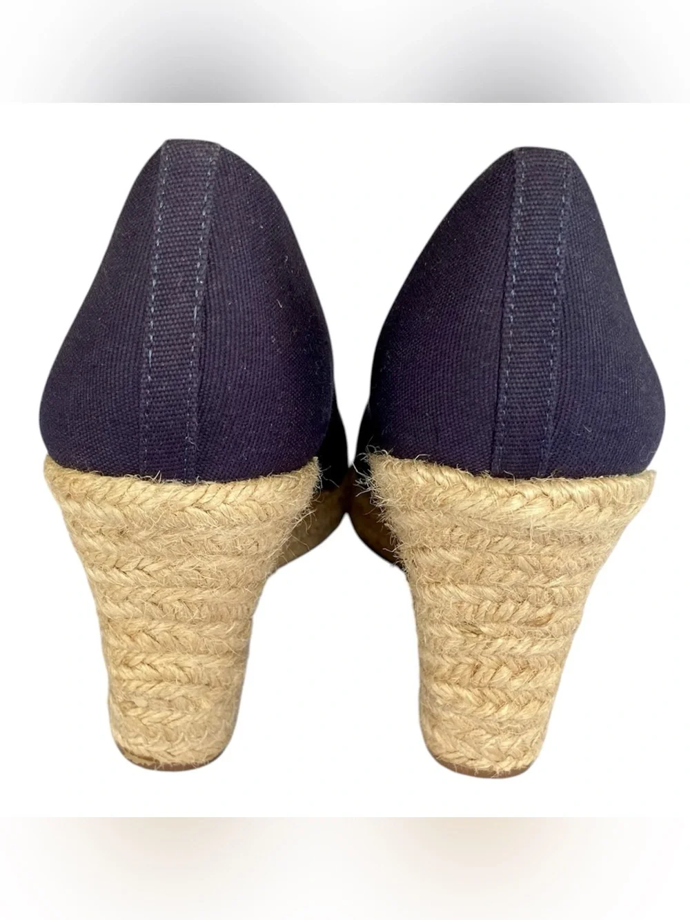 J. CREW Seville Canvas Espadrille Wedges Navy and Jute Women Size 9.5